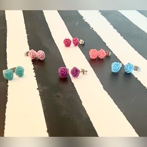 Claire’s rose earrings, 6 pairs.